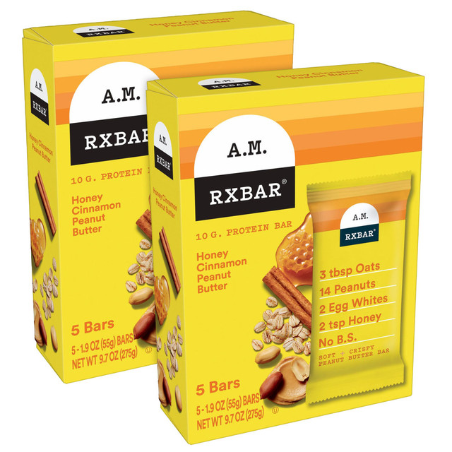 SUNSET HILL FARM 008101288990 AM RXBAR Adult Bars, Honey Cinnamon Peanut Butter, 1.9 Oz, 5 Bars Per Pack, Case Of 2 Packs