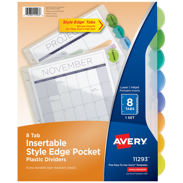 AVERY PRODUCTS CORPORATION Avery 11293  Style Edge Insertable Dividers With Pockets, Multicolor, Pack Of 8