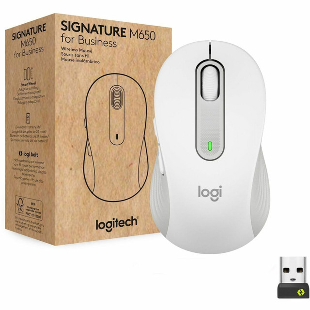 LOGITECH 910-006273  Signature M650 for Business (Off-White) - Brown Box - Wireless - Bluetooth/Radio Frequency - Off White - USB - 4000 dpi - Scroll Wheel - Medium Hand/Palm Size - Right-handed