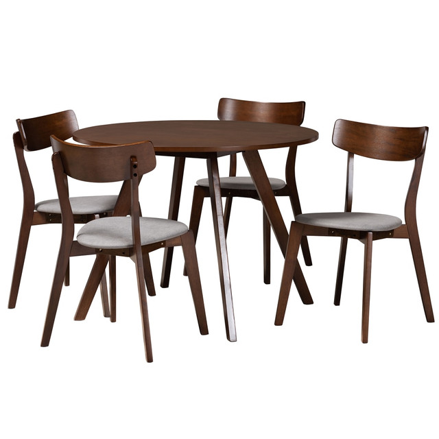WHOLESALE INTERIORS, INC. 2721-10814-10808 Baxton Studio Rika Dining Set, 29-1/2inH x 39-7/16inW x 39-7/16inD, Light Gray/Walnut WHOLESALE INTERIORS, INC. 2721-10814-10808 Baxton Studio Rika Dining Set, 29-1/2inH x 39-7/16inW x 39-7/16inD, Light Gray/Walnut