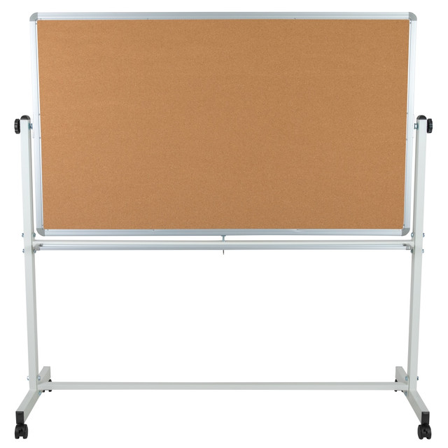 FLASH FURNITURE YUYCI004CK  Reversible Cork Bulletin/Magnetic Dry-Erase Whiteboard, 62 1/2in x 62 1/4in, Silver Aluminum Frame