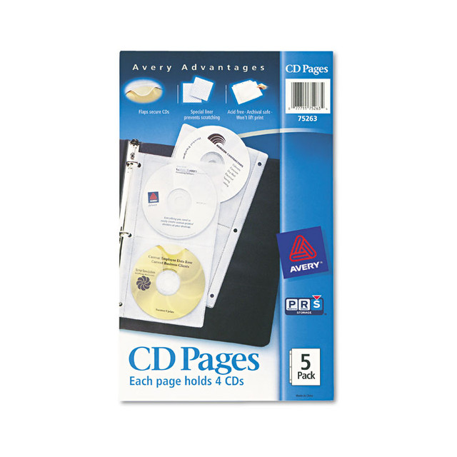 AVERY PRODUCTS CORPORATION 75263 Two-Sided CD Organizer Sheets for Three-Ring Binder, 4 Disc Capacity, Clear, 5/Pack