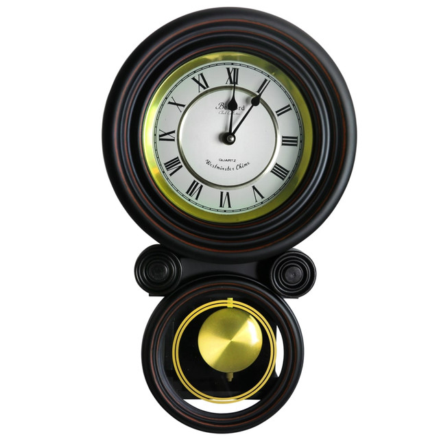 MEGAGOODS, INC. 99592731M Bedford Clocks Wall Clock, 16-1/2inH x 9-3/4inW x 4inD, Black Oak