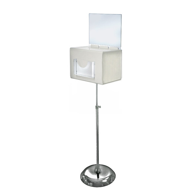 AZAR DISPLAYS 206325-WHT  Plastic Suggestion Box, Adjustable Pedestal Floor Stand, With Lock, Extra-Large, 8 1/4inH x 11inW x 8 1/4inD, White