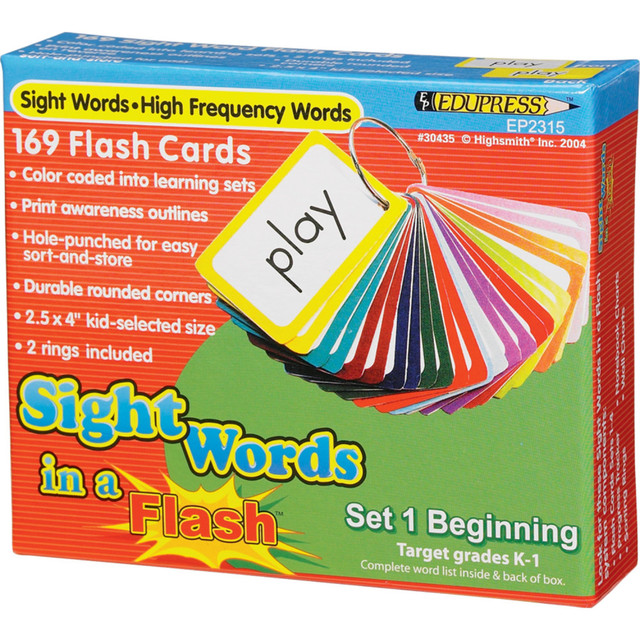 EDUPRESS EP-2315  Sight Words In A Flash Learning System: Set 1, Beginning, Grade 1, Pack Of 169 Cards