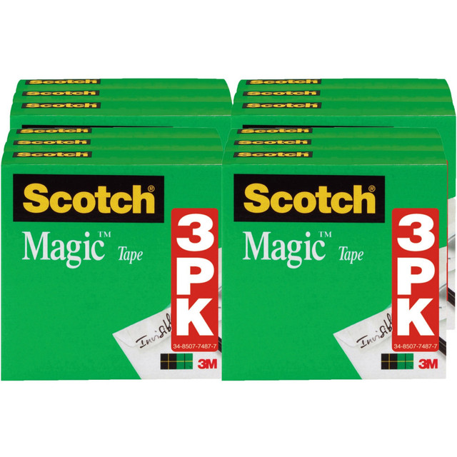 3M CO 810H3BD Scotch 1/2inW Magic Tape - 36 yd Length x 0.50in Width - 1in Core - Matte - Clear - For Mending, Splicing - 3/Pack - 4 / Bundle