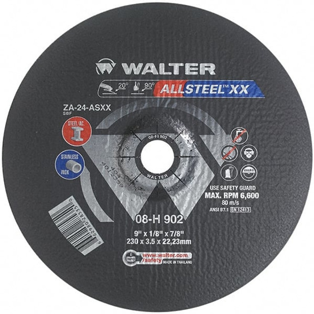 WALTER Surface Technologies 08H902 Depressed Grinding Wheel:  Type 27,  9" Dia,  1/8" Thick,  7/8" Hole,  Aluminum Oxide