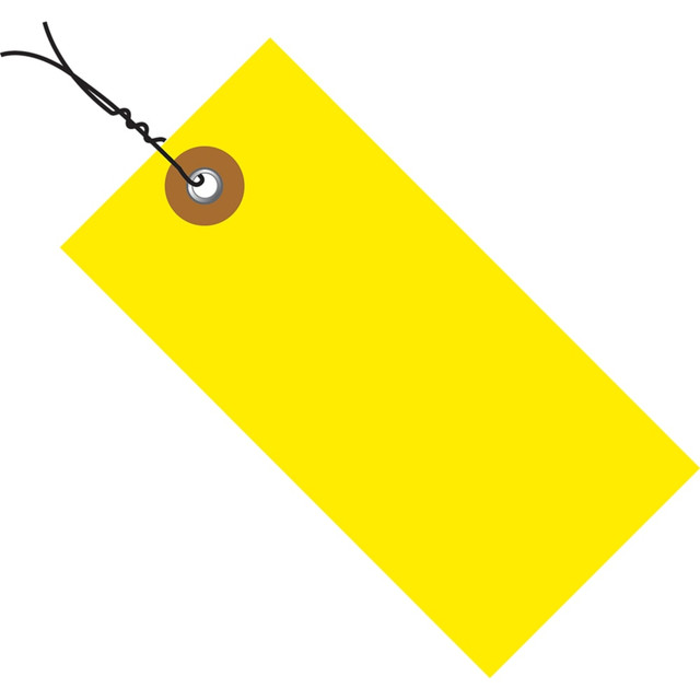 B O X MANAGEMENT, INC. Tyvek G14053B  Prewired Shipping Tags, #5, 4 3/4in x 2 3/8in, Yellow, Box Of 100