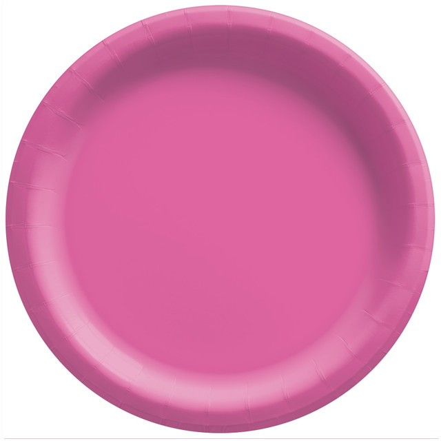 AMSCAN 640011.103  Round Paper Plates, Bright Pink, 6-3/4in, 50 Plates Per Pack, Case Of 4 Packs