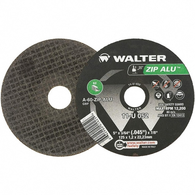 WALTER Surface Technologies 11U052 Cut-Off Wheel: 5" Dia, 3/64" Thick, 7/8" Hole, Aluminum Oxide