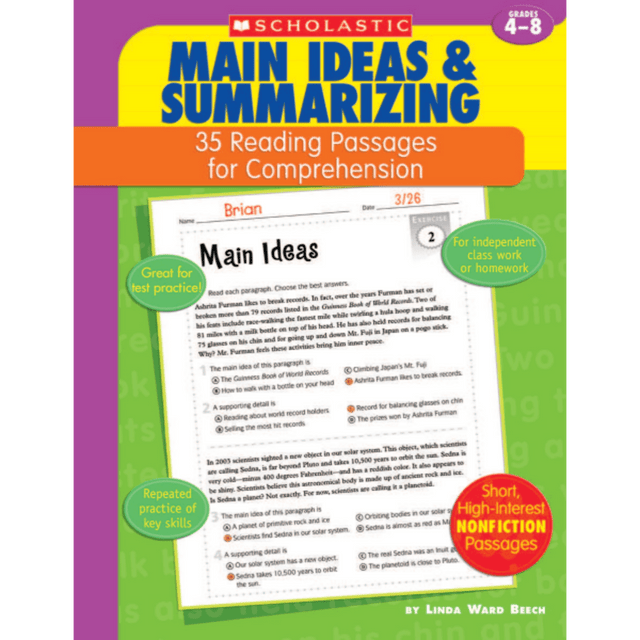 SCHOLASTIC INC 9780439554121 Scholastic Comprehension - Main Idea - Grades 4-8