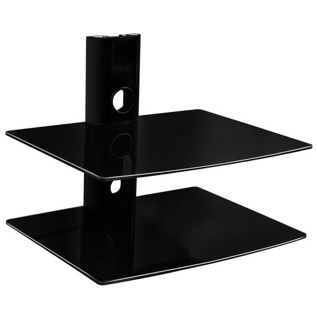 TRANSFORM PARTNERS LLC MI-802 Mount-It! MI-802 Dual Glass Floating Wall Mounted Shelf, 14inH x 17-1/2inW x 14inD, Black