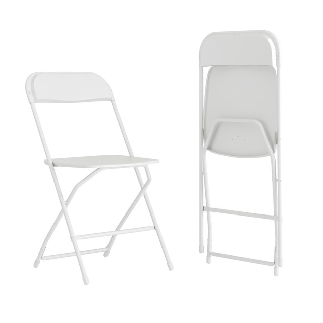 FLASH FURNITURE 2LEL3WHITE Hercules Plastic Folding Chairs With 650-lb Capacity, White, Set Of 2 Chairs FLASH FURNITURE 2LEL3WHITE Hercules Plastic Folding Chairs With 650-lb Capacity, White, Set Of 2 Chairs