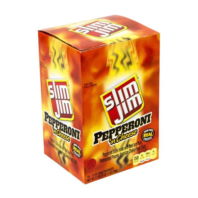 CONAGRA 11425 Slim Jim Pepperoni And Cheese Packs, 1.5 Oz, Box Of 18 Packs