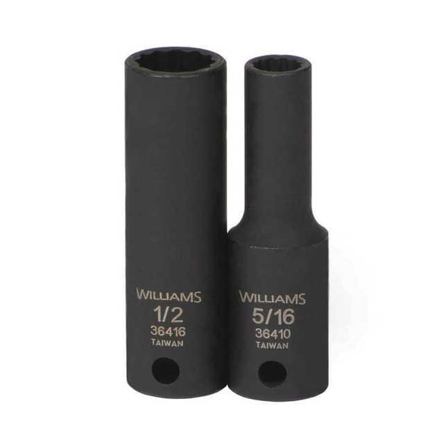 Williams JHW36410 Impact Sockets; Socket Size (Decimal Inch): 0.3125 ; Number Of Points: 12 ; Drive Style: Square ; Overall Length (mm): 63.5mm ; Material: Steel ; Finish: Black Oxide