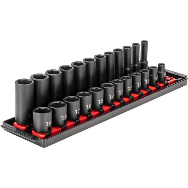 Tekton SID91209 Socket Sets; Set Type: Deep; Standard; Impact; Socket Set ; Measurement Type: Metric ; Drive Size: 3/8 in ; Minimum Size (Inch): 8 ; Maximum Socket Depth (Decimal Inch): 1.1000 ; Maximum Size (Inch): 19