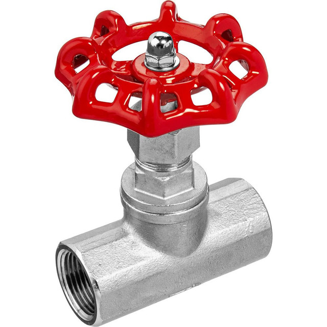 USA Industrials ZUSA-VLV-114 Globe Valves; Type: Integral Globe Valve; End Connection: Threaded; Body Material: Stainless Steel; WOG Rating (psi): 200; Handle Type: Wheel; WSP Rating (psi): 16; Handle Material: Cast Iron; Overall Length: 0.50; Maximu