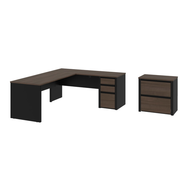 BESTAR INC. 93883-000052 Bestar Connexion 72inW L-Shaped Corner Desk With Lateral File Cabinet, Antigua/Black BESTAR INC. 93883-000052 Bestar Connexion 72inW L-Shaped Corner Desk With Lateral File Cabinet, Antigua/Black