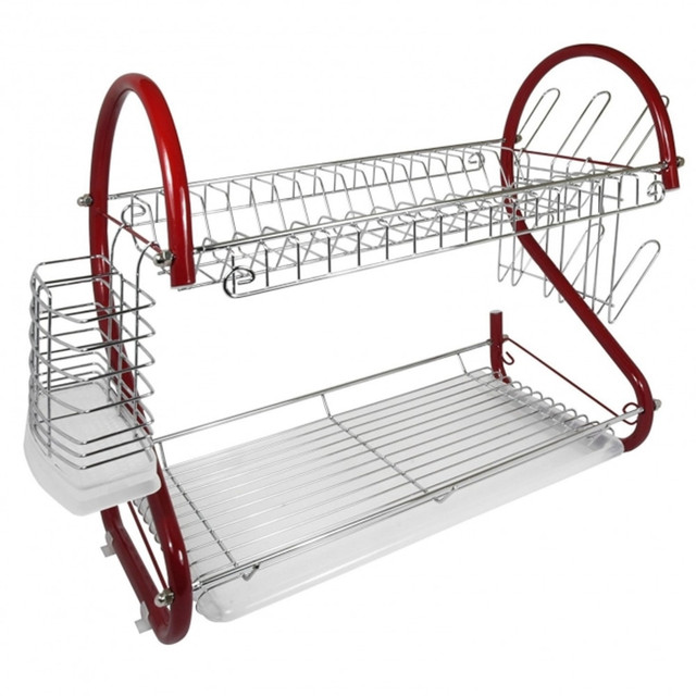 CRYSTAL PROMOTIONS Better Chef 995105583M  DR-165R 2-Tier Chrome-Plated Dish Rack, 16in, Red