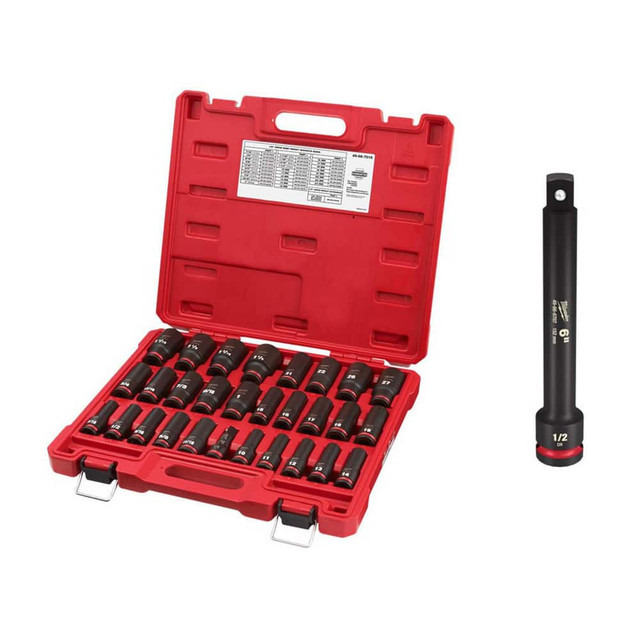 Milwaukee Tool 1718002/5963770 Socket Sets; Set Type: Impact ; Measurement Type: Inch; Metric ; Drive Size: 1/2 ; Minimum Size (Inch): 7/16 ; Minimum Size (mm): 10.00 ; Maximum Socket Depth (mm): 27.00