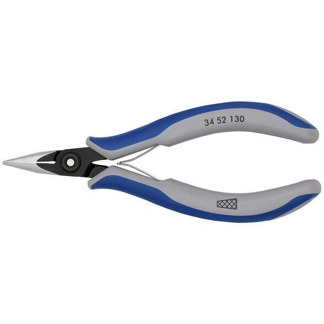 Knipex 34 52 130 Long Nose Pliers; Pliers Type: Electrician's Pliers ; Jaw Texture: Crosshatch ; Jaw Length (Inch): 55/64 ; Jaw Width (Inch): 55/64 ; Jaw Bend: 0.76 ; Handle Type: Comfort Grip