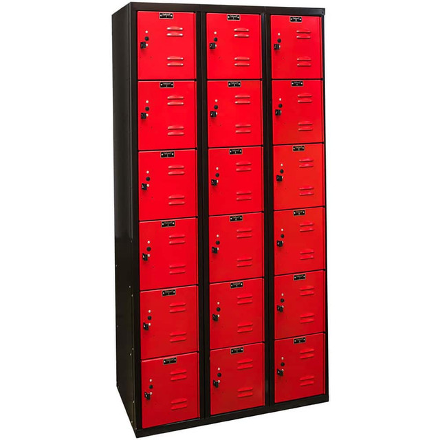 Hallowell U3282-6MR Lockers; Locker Style: Horizontal ; Locker Configuration: 3-Wide ; Assembled: No ; Shelf Capacity: 0 ; Handle Type: Pull ; Locker Material: Steel