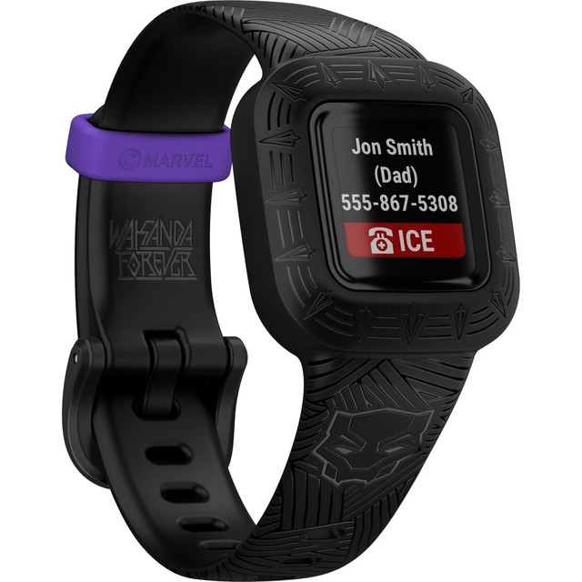 GARMIN INTERNATIONAL, INC. Garmin 010-02441-30  ve­vofit jr. 3 Smart Watch - Marvel Black Panther - Silicone Band - Swimming, Health & Fitness, Tracking, Smartphone - Water Resistant - 164.04 ft Water Resistant