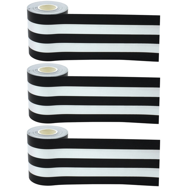 EDUCATORS RESOURCE TCR8922-3 Teacher Created Resources Straight Rolled Border Trim, Black & White Stripes, 50' Per Roll, Pack Of 3 Rolls