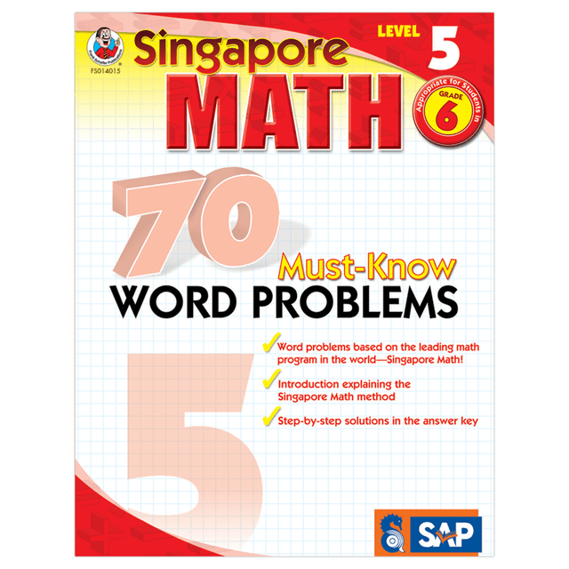 CARSON-DELLOSA PUBLISHING LLC 0768240158 Carson-Dellosa Singapore Math 70 Must-Know Word Problems, Level 5, Grade 6