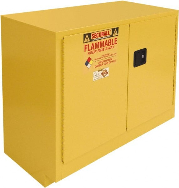 Securall Cabinets L136 Flammable & Hazardous Storage Cabinets: 36 gal Drum, 2 Door, 1 Shelf, Manual Closing, Yellow
