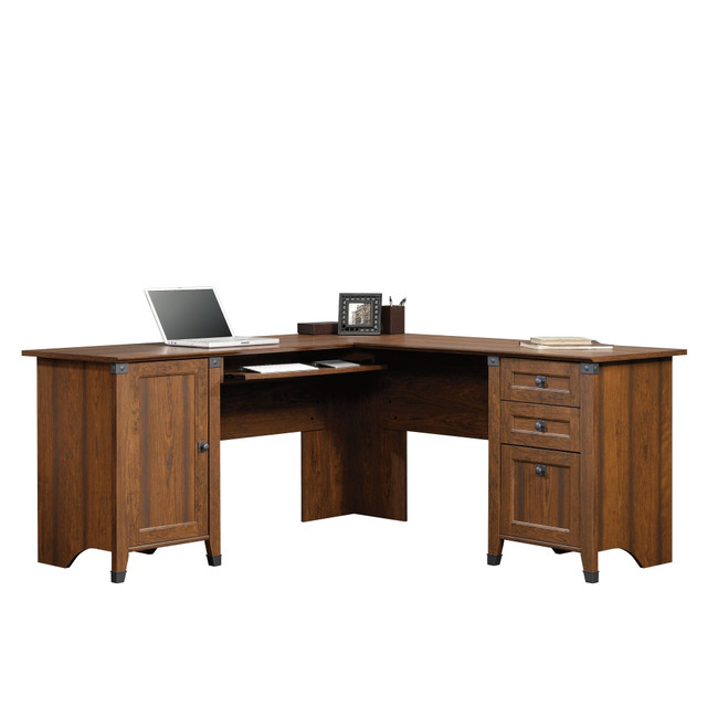 SAUDER WOODWORKING CO. Sauder 416969  Carson Forge 67inW "L"-Shaped Corner Desk, Washington Cherry