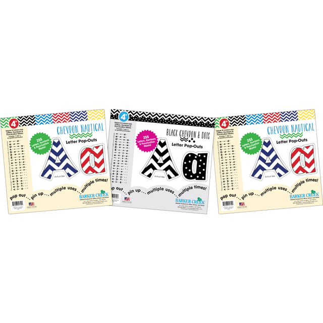 BARKER CREEK PUBLISHING, INC. 4303 Barker Creek Letter Pop-Outs, 4in, Chevron, Set Of 765 Pop-Outs BARKER CREEK PUBLISHING, INC. 4303 Barker Creek Letter Pop-Outs, 4in, Chevron, Set Of 765 Pop-Outs