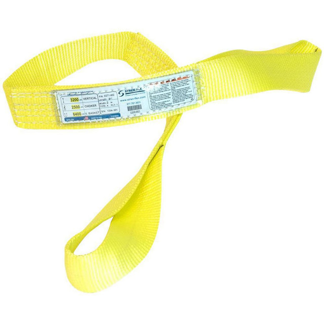 Stren-Flex EET-2-902-06 Eye & Eye Sling: 2" Wide, 6' Long, 6,400 lb Vertical, 5,000 lb Choker, 12,800 lb Basket, Nylon