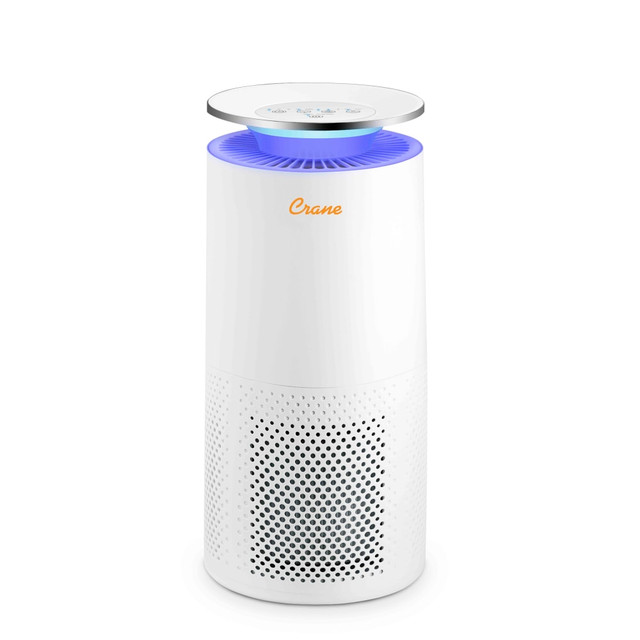 Ensure the air you breathe is free from pollutants when you activate the Crane Ultra Premium True HEPA Air Purifier. A unique UV light is designed to deactivate the DNA of viruses, fungi, mold and other pathogens.  Provides air purification in rooms up to 500 square feet in size.  HEPA filter technology removes 99.97% of airborne particles like germs, mold and mildew.  Germicidal UV light deactivates the DNA of viruses, fungi, mold and other pathogens.  3 speeds to choose from and a low-noise setting.  Timer function can run for 2, 4 or 8 hours at once.  Backed by the manufacturer's 1-year limited warranty.