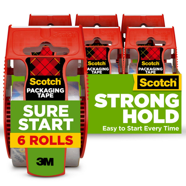 3M CO 145-6 Scotch Sure Start Shipping Tape, 6 Tape Rolls with Dispensers, 1 7/8 in x 22.2 yd, 1.5in Core, Designed for Packing, Shipping and Mailing, Quiet Unwind, No Splitting or Tearing, Clear 3M CO 145-6 Scotch Sure Start Shipping Tape, 6 Tape Rolls with Dispensers, 1 7/8 in x 22.2 yd, 1.5in Core, Designed for Packing, Shipping and Mailing, Quiet Unwind, No Splitting or Tearing, Clear