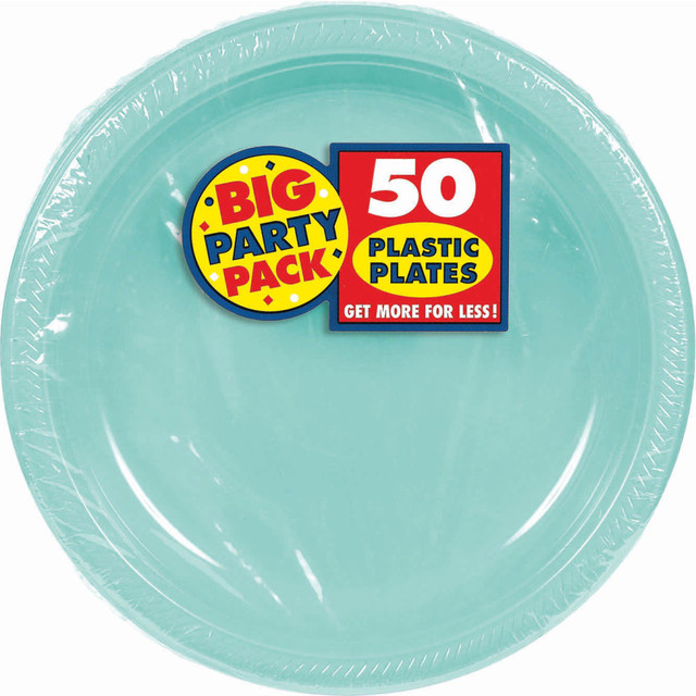 AMSCAN CO INC 630732.121 Amscan Plastic Plates, 10-1/4in, Robins Egg Blue, 50 Plates Per Big Party Pack, Set Of 2 Packs