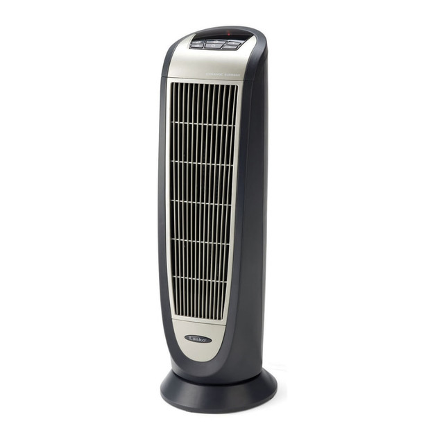 LASKO PRODUCTS, LLC 5160 Lasko 1500 Watts Electric Oscillating Tower Heater, 2 Heat Settings, 23inH x 7.25inW x 8.25inD, Gray