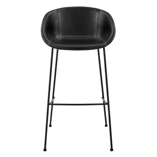 EURO STYLE, INC. 30490BLK Eurostyle Zach-B Faux Leather Bar Stools, Matte Black/Black, Set Of 2 Stools