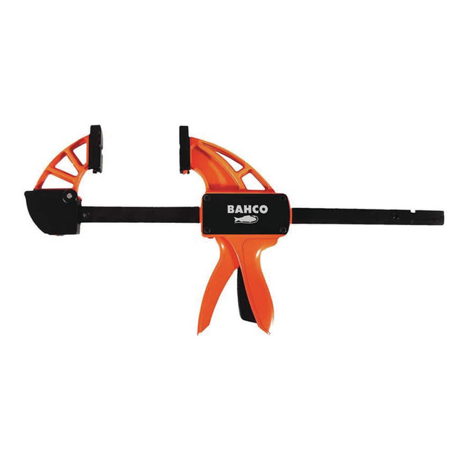 Bahco QCG-150 Bar Clamps; Maximum Capacity (mm): 150.00 ; Overall Length (Inch): 18 ; Throat Depth (Mm - 2 Decimals): 95 ; Rail Material: Steel ; Replaceable Pads: No ; Handle Material: Steel