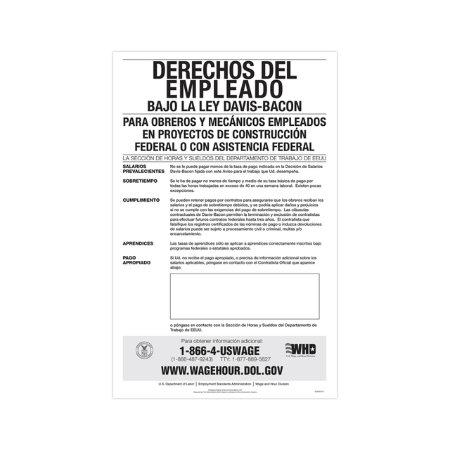 TAX FORMS PRINTING, INC. E2200S ComplyRight Federal Contractor Posters, Davis-Bacon Act, Spanish, 11in x 17in TAX FORMS PRINTING, INC. E2200S ComplyRight Federal Contractor Posters, Davis-Bacon Act, Spanish, 11in x 17in