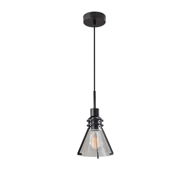 ADESSO INC Adesso 2127-01  Beckett Pendant Lamp, 9-1/2inH x 7-1/4inW, Clear Shade/Black Base