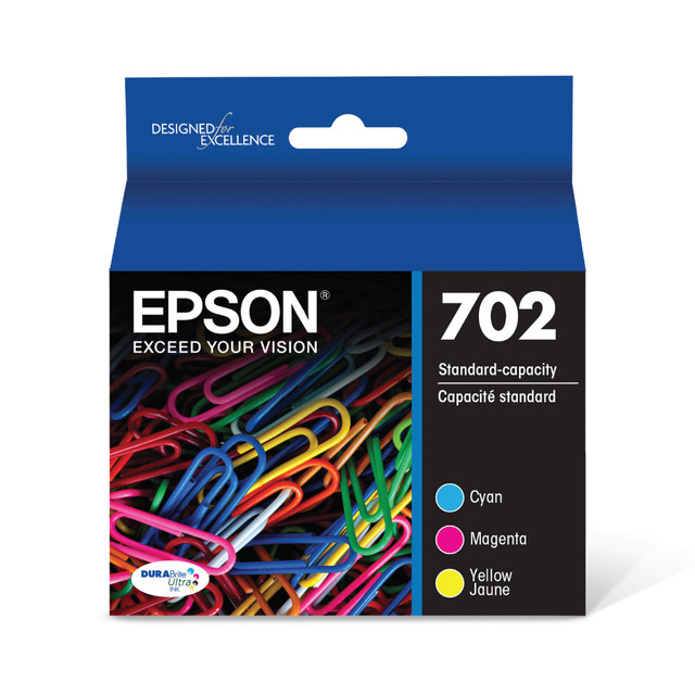 EPSON AMERICA INC. Epson T702520-S  702 DuraBrite Ultra Cyan, Magenta, Yellow Ink Cartridges, Pack Of 3, T702520-S