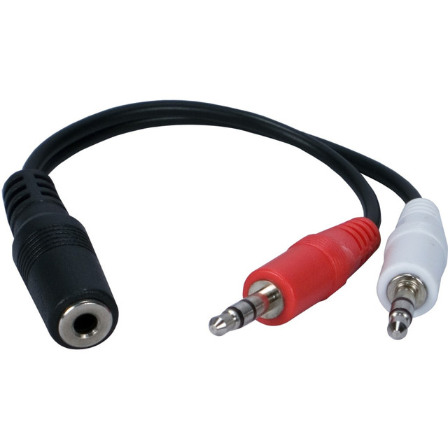 QVS, INC. CC400FMY QVS 3.5mm Mini-Stereo Female to Two Male Speaker Adaptor - 6in Mini-phone Audio Cable for Audio Device, Phone, Cellular Phone - First End: 1 x Mini-phone Audio - Female - Second End: 2 x Mini-phone Audio - Male - 1