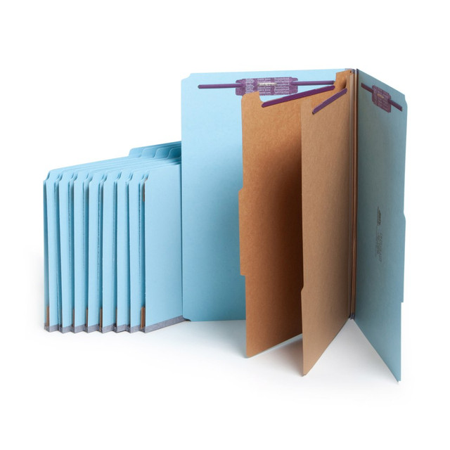 SMEAD MFG CO 19030 Smead Classification Folders, Top-Tab With SafeSHIELD Coated Fasteners, 2in Expansion, Legal Size, 50% Recycled, Blue, Box Of 10