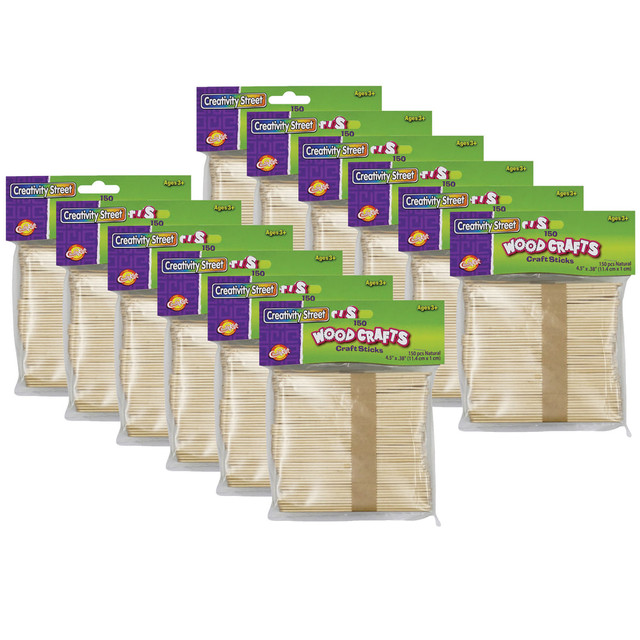 EDUCATORS RESOURCE CK-367501-12 Creativity Street Natural Wood Craft Sticks, 4-1/2in x 3/8in, 150 Sticks Per Pack, Pack Of 12 Packs EDUCATORS RESOURCE CK-367501-12 Creativity Street Natural Wood Craft Sticks, 4-1/2in x 3/8in, 150 Sticks Per Pack, Pack Of 12 Packs