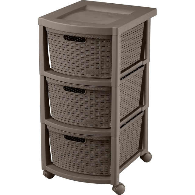 INVAL AMERICA, INC. 10431 Rimax Plastic 3-Drawer Rolling Storage Cart, 26in x 12in x 15 7/16in, Mocha