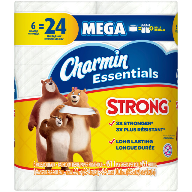 THE PROCTER & GAMBLE COMPANY Charmin 97342  Essentials Strong 1-Ply Mega Roll Toilet Paper, 451 Sheets Per Roll, Pack Of 6 Rolls