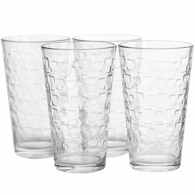 GIBSON OVERSEAS INC. 995100629M Gibson Home Great Foundations 4-Piece Tumbler Set, 16 Oz, Clear/Square Pattern