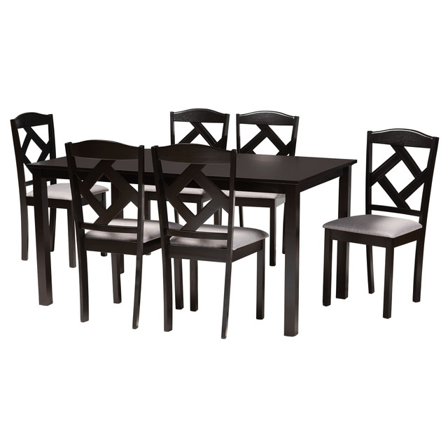 WHOLESALE INTERIORS, INC. 2721-8962-10519 Baxton Studio Ruth 7-Piece Dining Set, Gray/Dark Brown