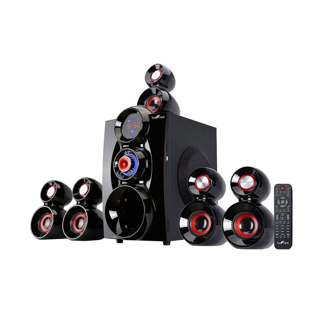 MEGAGOODS, INC. BeFree Sound 99592798M  BFS-600 5.1-Channel Bluetooth Surround Sound Speaker System, 14.25inH x 23.5inW x 29inD, Red, 99592798M